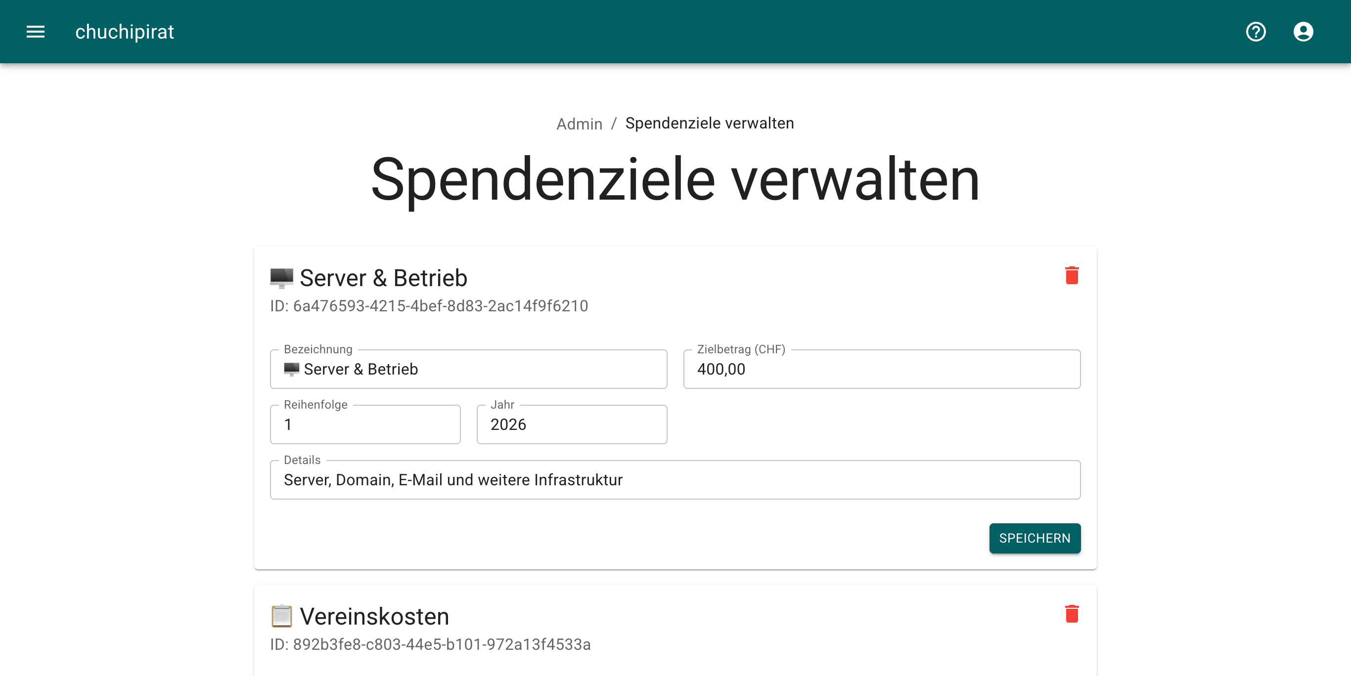Spendenziele verwalten