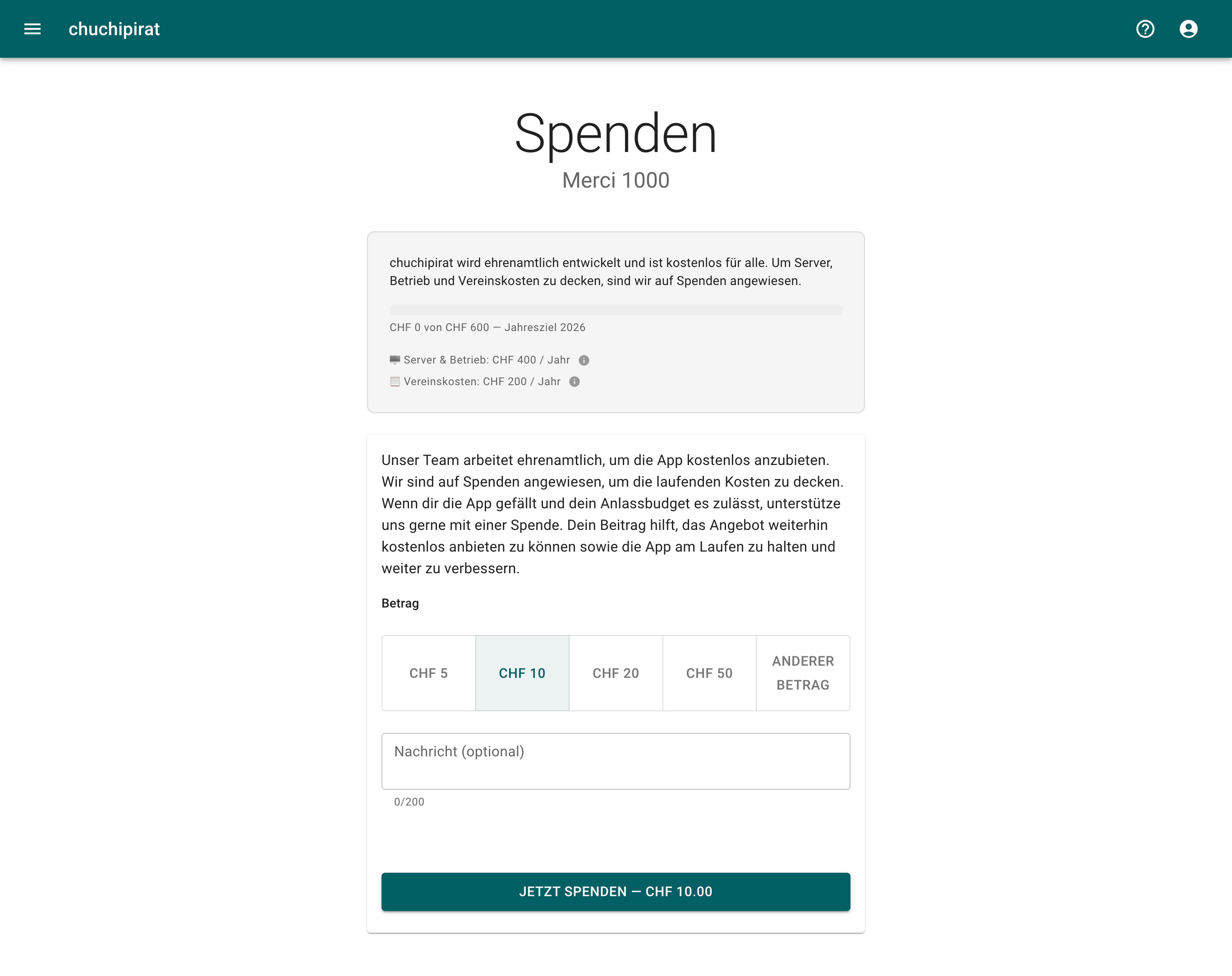 Spendenbildschirm