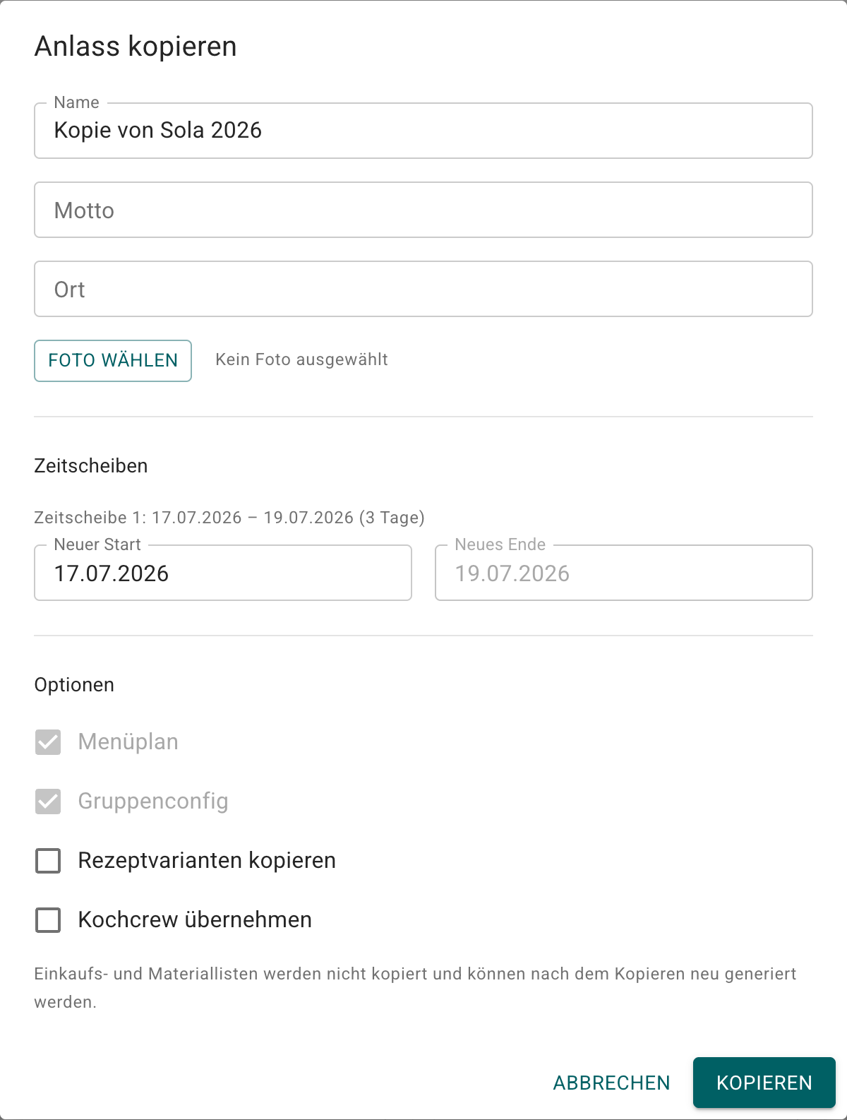 Anlass kopieren