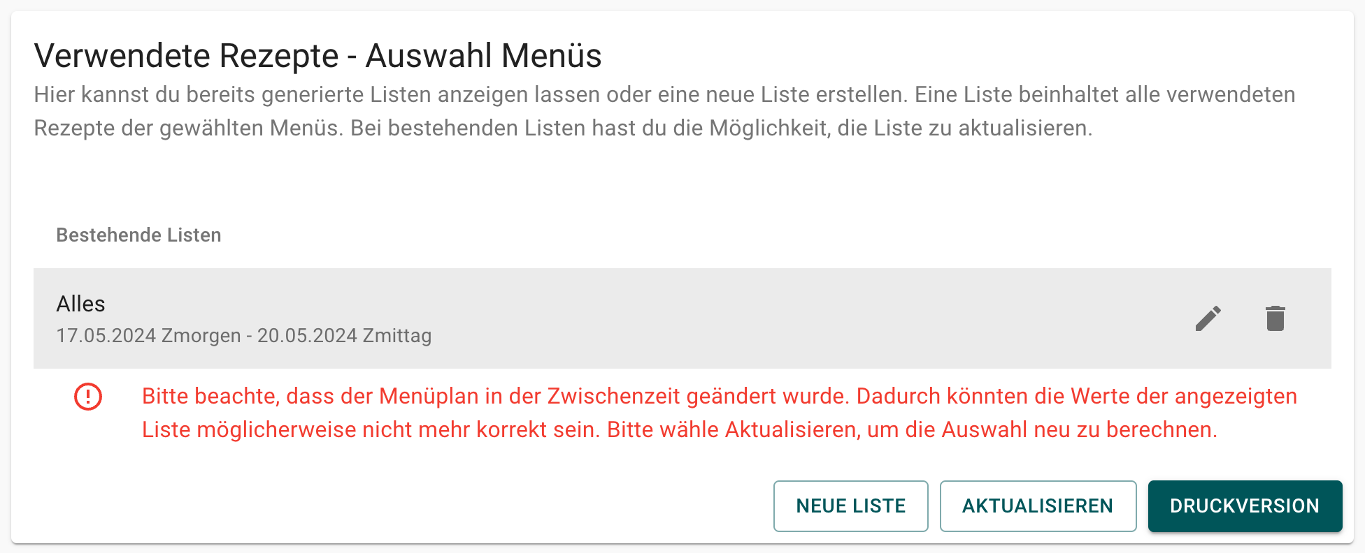 Warnung Aktualisierung nötig