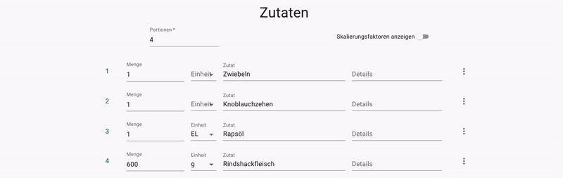Zutaten neu anordnen
